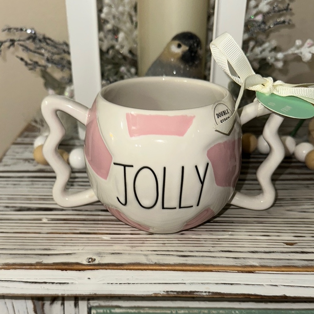 Rae Dunn Jolly Mug with Pink Accents